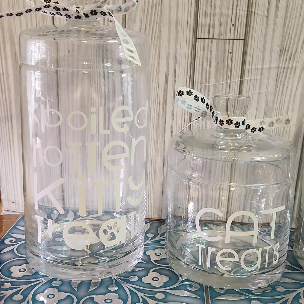 Glass kitty treat jars